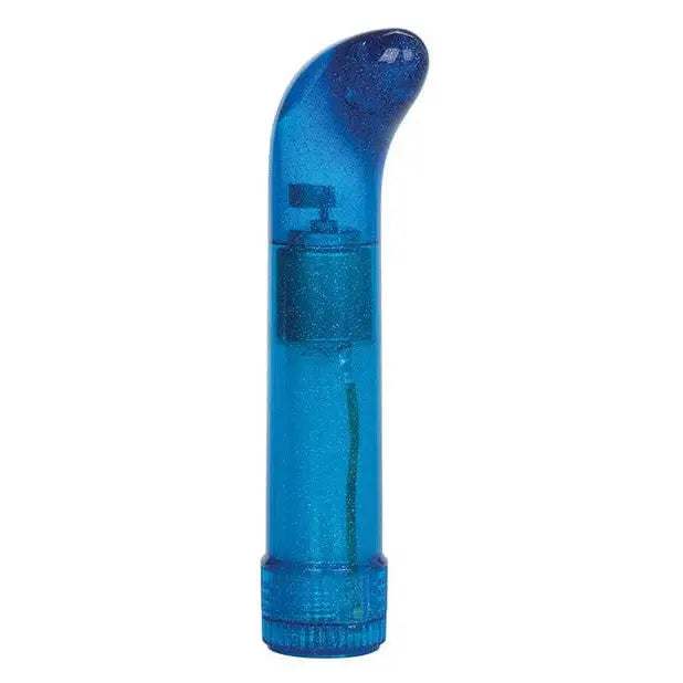 Blue glass pipe with black handle from Shane’s World Sparkle G Vibe product line