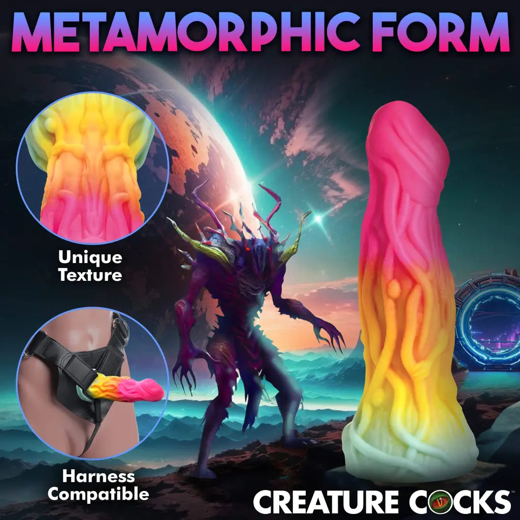 Creature Cocks Shape Shifter Alien Silicone Dildo with suction cup base, pink to yellow gradient