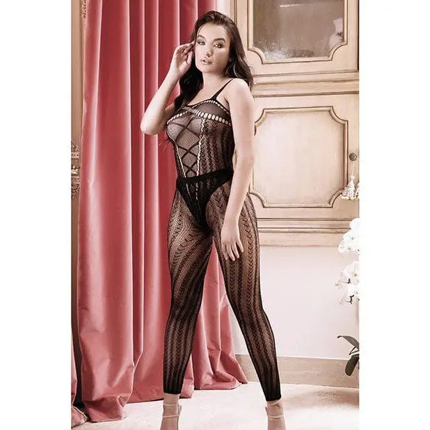 Black lace Sheer In Your Dreams bodysuit with high waist legging in elegant setting