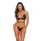 ’sheer Mesh Bra W/chain Detail & Panty - Black / Extra Large - Lingerie Set