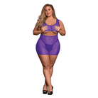 Sheer Mesh Underboob Dress & Crotchless G-string Qn - Purple - Lingerie Set