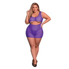 Sheer Mesh Underboob Dress & Crotchless G-string Qn - Purple - Lingerie Set