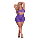 Sheer Mesh Underboob Dress & Crotchless G-string Qn - Purple - Lingerie Set