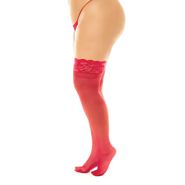 Woman wearing Sheer Thigh High W/stay Up Silicone Lace Top stockings