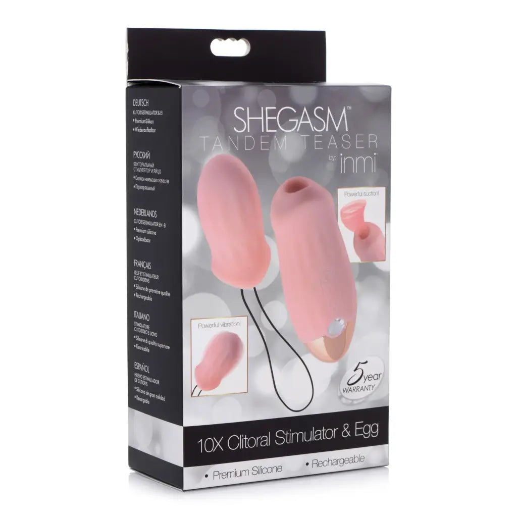 Shegasm Vibrator Pink Shegasm Tandem Teaser 10x Clitoral Stimulator With Bonus Egg Vibe at the Haus of Shag