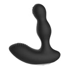 Black silicone curved prostate massager with ribbed textures and electroshock e-stimulation