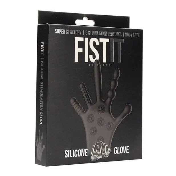 Shots Fistit Silicone Stimulation Glove - Black with textured fingers for intimate use