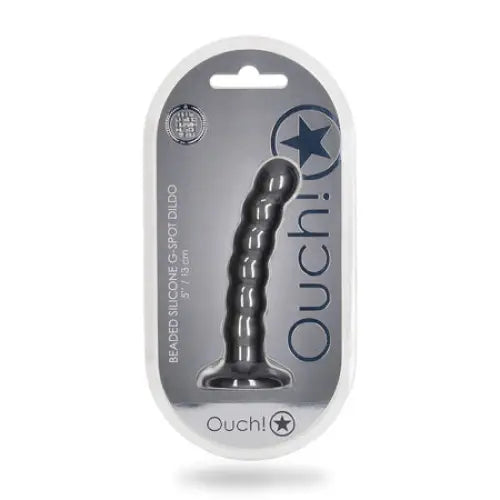 Shots Ouch! Beaded Silicone 5 in. G-Spot Dildo Gunmetal - Realistic Dildo