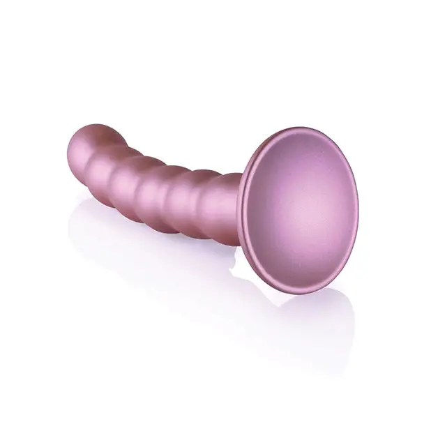 Shots Ouch! Beaded Silicone 5 in. G-Spot Dildo Metallic Purple - Realistic Dildo