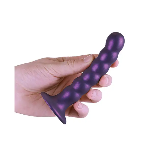 Shots Ouch! Beaded Silicone 5 in. G-Spot Dildo Metallic Purple - Realistic Dildo