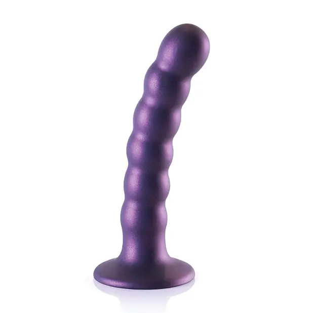 Shots Ouch! Beaded Silicone 5 in. G-Spot Dildo Metallic Purple - Realistic Dildo