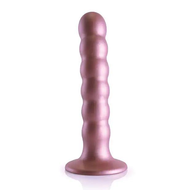 Shots Ouch! Beaded Silicone 5 in. G-Spot Dildo Metallic Purple - Realistic Dildo