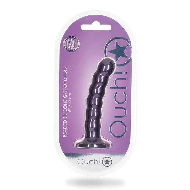 Shots Ouch! Beaded Silicone 5 in. G-Spot Dildo Metallic Purple - Metallic Purple - Realistic Dildo