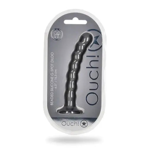 Shots Ouch! Beaded Silicone 6.5 in. G-Spot Dildo Gunmetal - Gray - Realistic Dildo