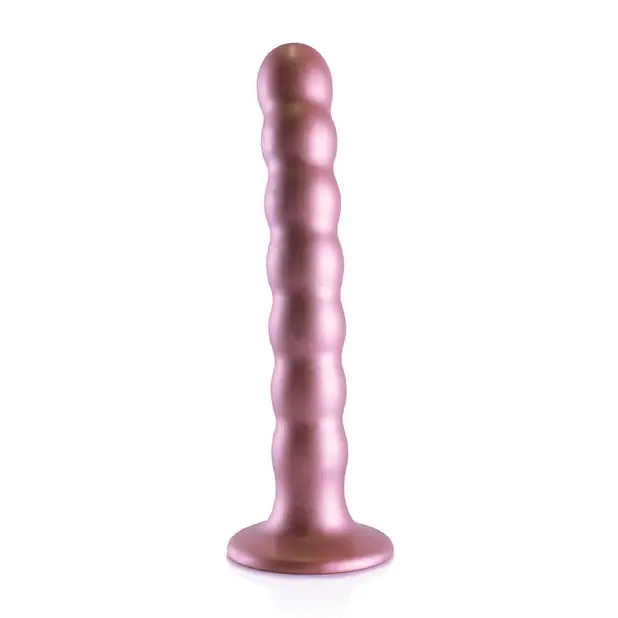 Shots Ouch! Beaded Silicone 6.5 in. G-Spot Dildo Rose Gold - Realistic Dildo