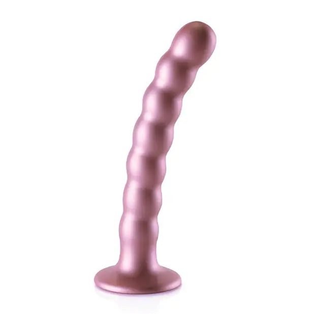 Shots Ouch! Beaded Silicone 6.5 in. G-Spot Dildo Rose Gold - Realistic Dildo