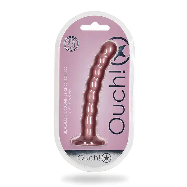 Shots Ouch! Beaded Silicone 6.5 in. G-Spot Dildo Rose Gold - Rose Gold - Realistic Dildo