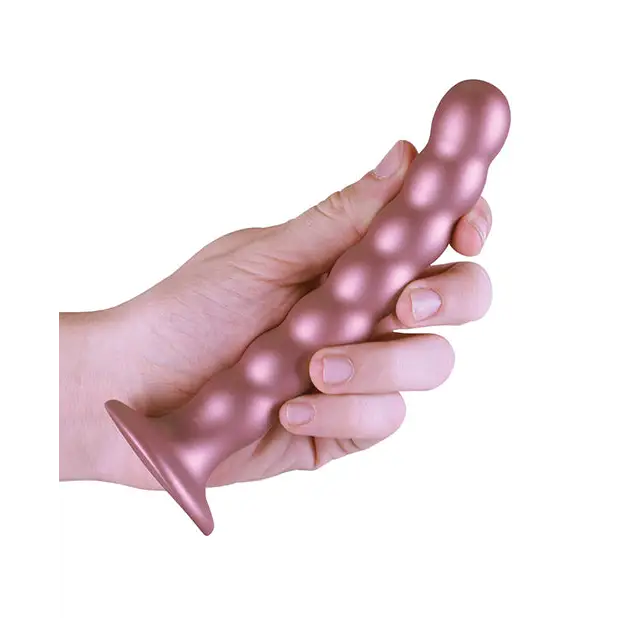 Shots Ouch! Beaded Silicone 6.5 in. G-Spot Dildo Rose Gold - Realistic Dildo