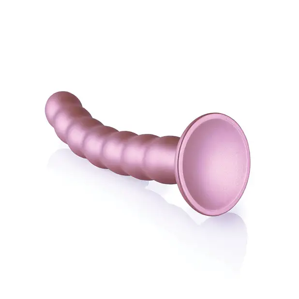 Shots Ouch! Beaded Silicone 8 in. G-Spot Dildo Rose Gold - Realistic Dildo