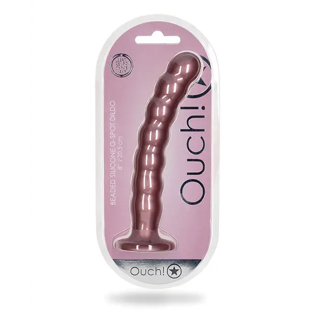 Shots Ouch! Beaded Silicone 8 in. G-Spot Dildo Rose Gold - Rose Gold - Realistic Dildo