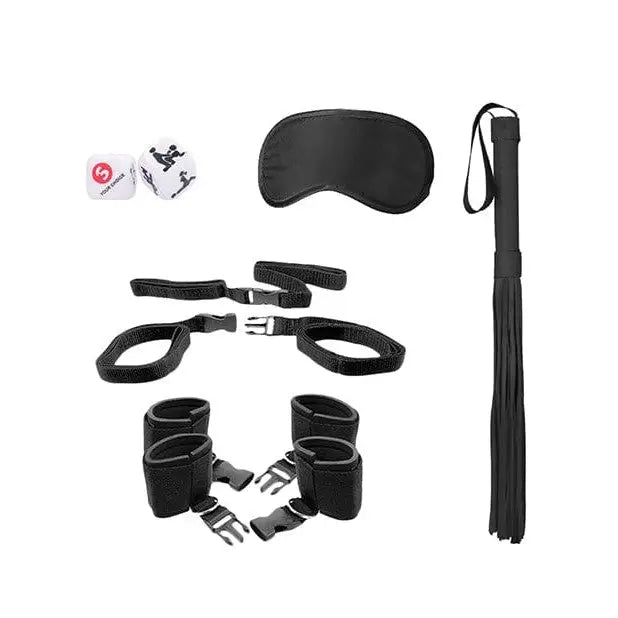 Shots America Bondage Blindfolds & Restraints Shots Ouch Black & White Bed Post Bindings Restraint Kit - Black at the Haus of Shag