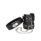 Shots America Bondage Blindfolds & Restraints Shots Ouch Black & White Bonded Leather Collar W/hand Cuffs - Black at the Haus of Shag