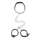 Shots America Bondage Blindfolds & Restraints Shots Ouch Black & White Bonded Leather Collar W/hand Cuffs - Black at the Haus of Shag