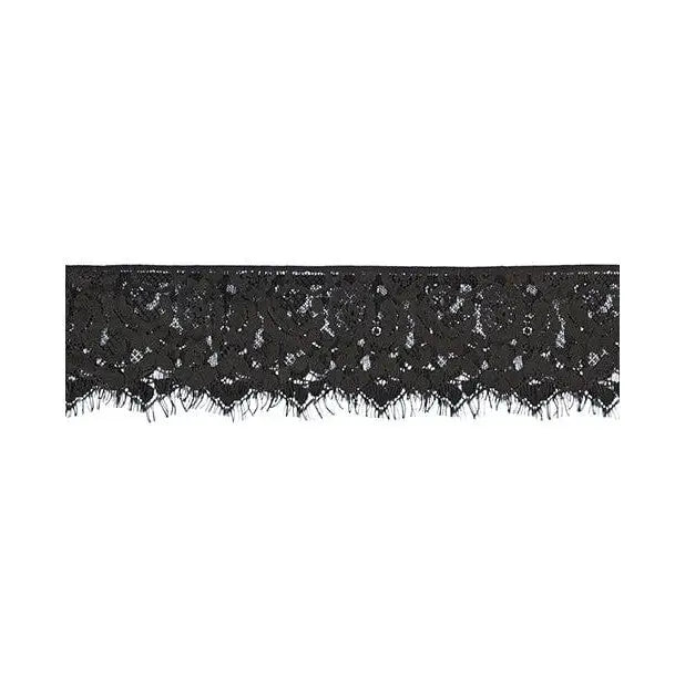 Shots Ouch Black lace trim mask w/ elastic straps, delicate floral pattern