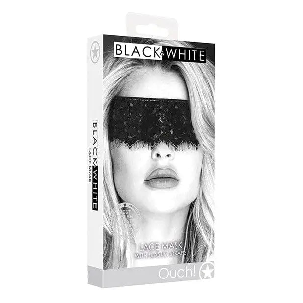 Shots Ouch Black & White Lace Mask w/elastic - Model Wearing Black Lace Eye Mask упаковка