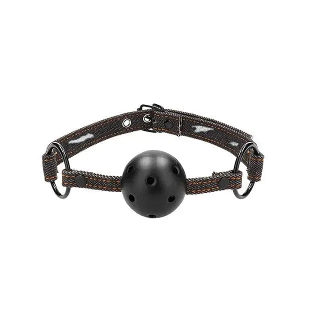 Shots America Bondage Blindfolds & Restraints Black Shots Ouch Breathable Ball Gag W/denim Straps at the Haus of Shag