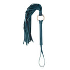 Teal leather Shots Ouch Halo flogger with multiple tails and metal ring for BDSM play