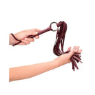 Burgundy leather Shots Ouch Halo flogger with multiple tails and looped handle