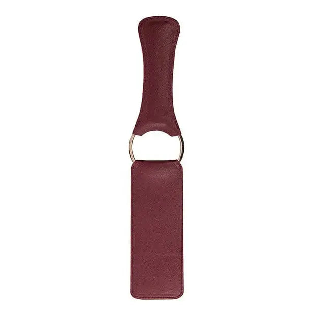 Burgundy leather Shots Ouch Halo Paddle with metal ring for an enticing impact