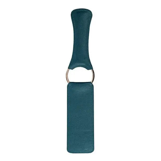 Teal leather keychain or luggage tag with metal ring from Shots Ouch Halo Paddle collection