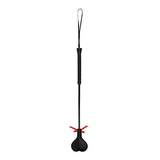 Shots Ouch Heart Crop Large - Black: Stylish black riding crop with heart tip and red bow accent