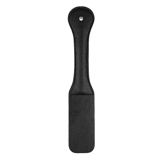 Shots Ouch Hearts Paddle - Black leather paddle with long handle and flat striking surface