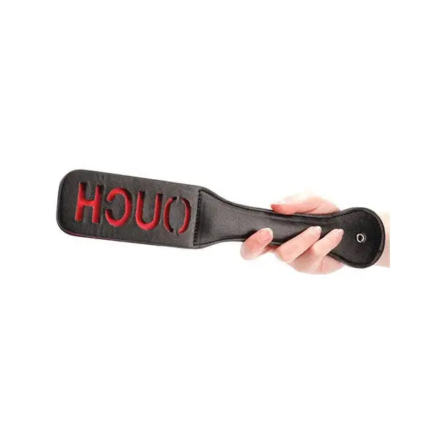 Shots Ouch Ouch Paddle - Black leather paddle with ‘OUCH’ embossed in red letters