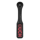 Black leather ’Shots Ouch Ouch Paddle’ with red ’OUCH’ text embossed