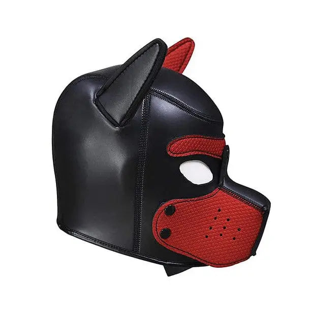 Black leather dog-shaped mask with red accents from Shots Ouch Puppy Play Puppy Hood collection