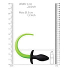 Shots Ouch Puppy Tail Plug - Curved Green & Black Plug with Measurements, Glow in the Dark