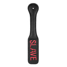 Shots Ouch Slave Paddle - Black: Black leather with ’SLAVE’ in bold red letters