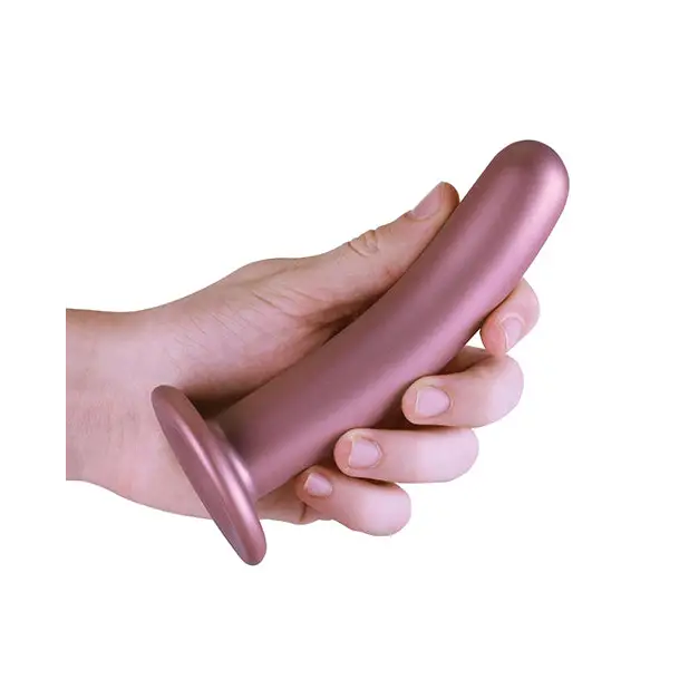 Hand holding Shots Ouch! Smooth Silicone G-Spot Dildo Metallic Purple