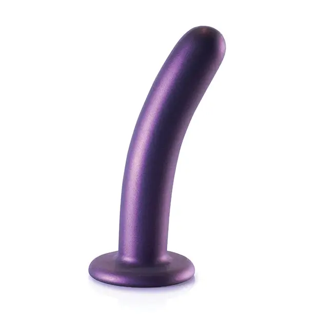 Purple 6 in. smooth silicone G-spot dildo metallic with black plastic head