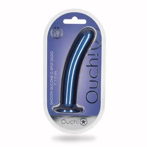 Shots Ouch! Smooth Silicone 7 in. G-Spot Dildo Metallic Blue - Realistic Dildo