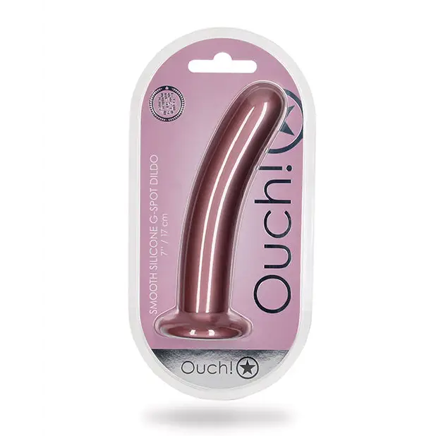 Shots Ouch! Smooth Silicone 7 in. G-Spot Dildo Rose Gold - Rose Gold - Realistic Dildo