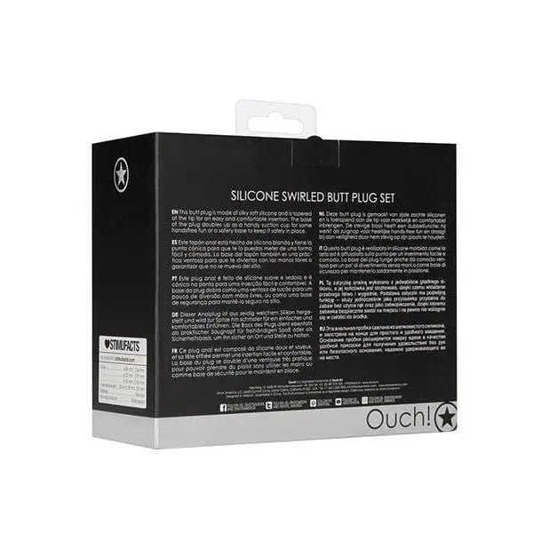 Black Shots Ouch Swirled Butt Plug Set packaging box showcasing the product