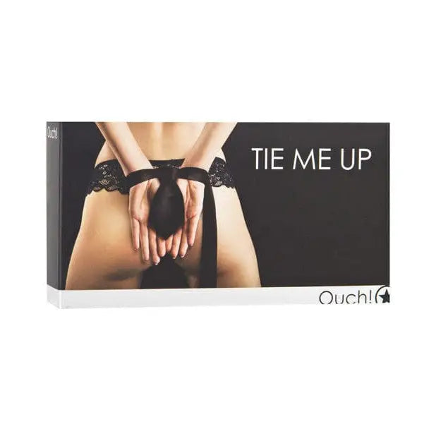 Bondage restraints with lace trim and ’TIE ME UP’ text - Shots Ouch Tie Me Up - Black