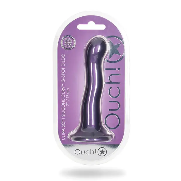 Shots Ouch! Ultra Soft Silicone 7 in. Curvy G-Spot Dildo Metallic Purple - Metallic Purple - Realistic Dildo