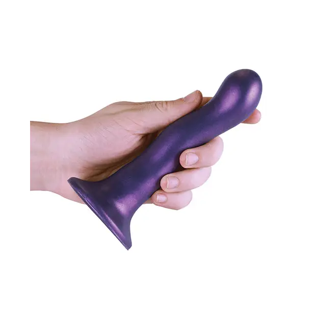 Shots Ouch! Ultra Soft Silicone 7 in. Curvy G-Spot Dildo Metallic Purple - Realistic Dildo