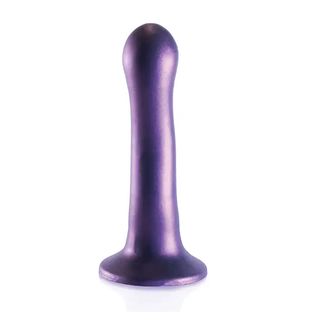 Shots Ouch! Ultra Soft Silicone 7 in. Curvy G-Spot Dildo Metallic Purple - Realistic Dildo